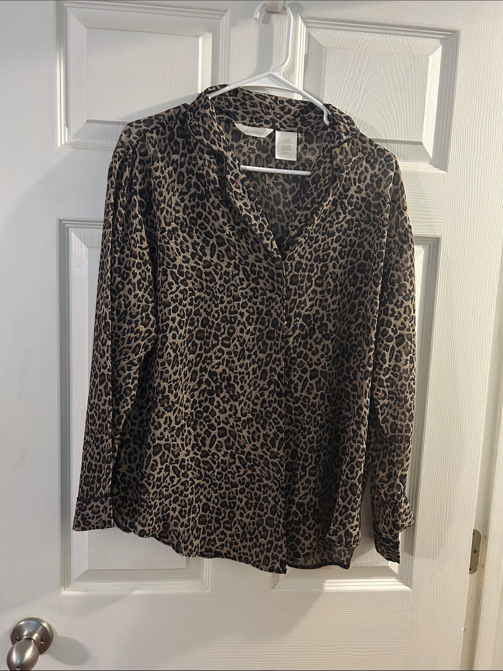 Secret Treasures Leopard Print Button-Down Shirt - Brown